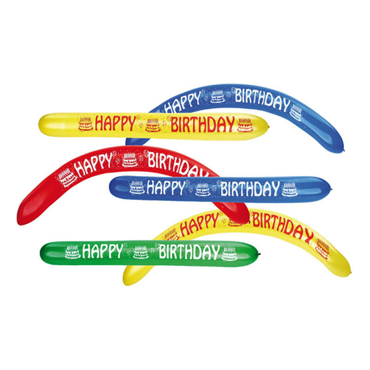 Lateksi-ilmapallot Pitkulaiset Happy Birthday - 2-pakkaus