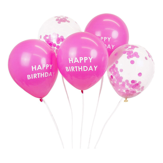 Ilmapallot Vaaleanpunainen Happy Birthday Konfetti - 5-pakkaus