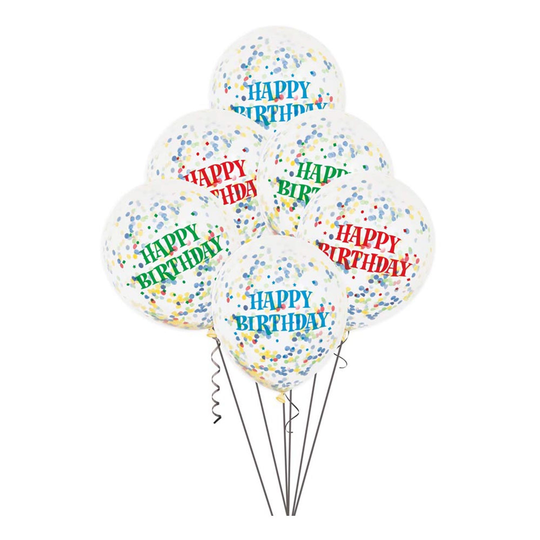 Konfetti-ilmapallo Happy Birthday Sininen - 6-pakkaus