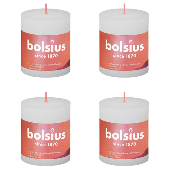 Bolsius Pilarikynttilät Shine 4 kpl 80x68 mm pilvenvalkoinen