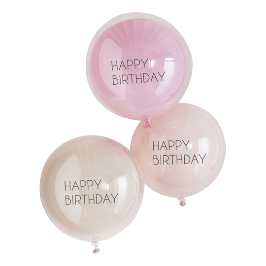 Ilmapallot Tupla Happy Birthday Vaaleanpunainen - 3-pakkaus