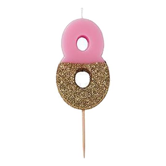 Kakunkynttilä Numerot Vaaleanpunainen/Kultaglitter - Numero 8