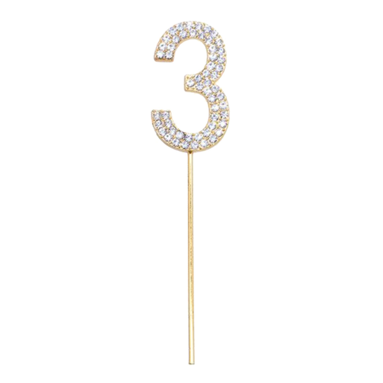 Kakkukoriste Numero Timanteilla Kulta - Numero 3