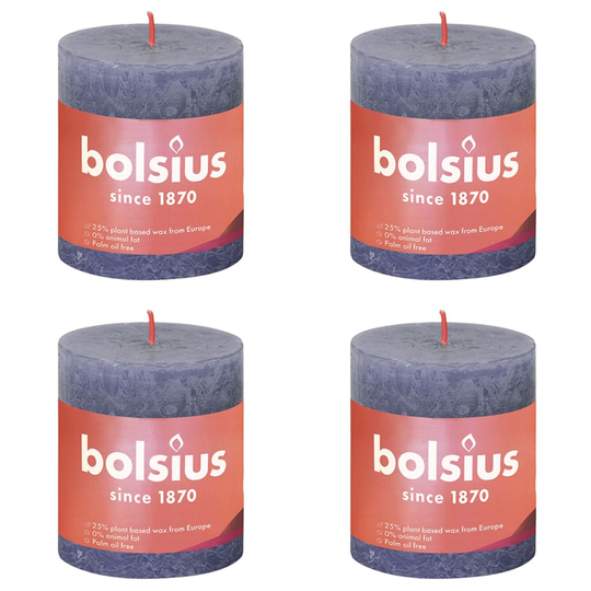 Bolsius Pilarikynttilät Shine 4 kpl rustiikkinen 80x68 mm sininen