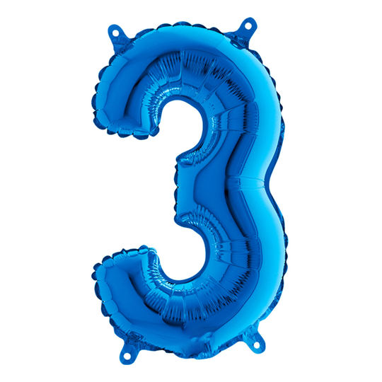 Numeroilmapallo Mini Sininen Metallic - Numero 3