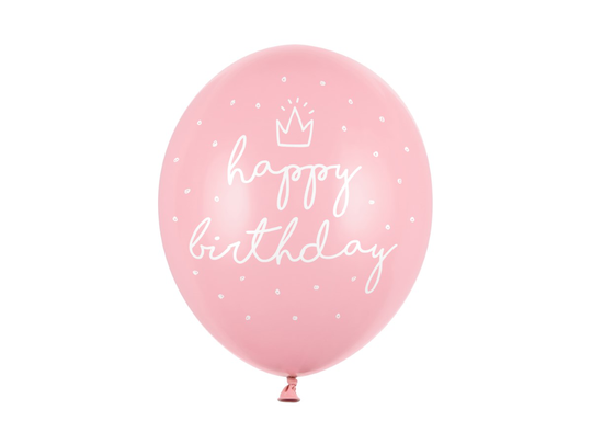 Vaaleanpunaiset ilmapallot - happy birthday - 30cm, 6kpl