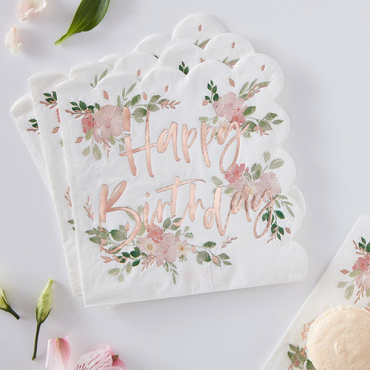 Lautasliinat Happy Birthday, Ditsy Floral