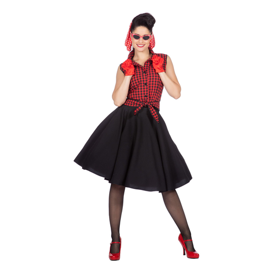 Musta/Punainen Rockabilly Mekko Naamiaisasu - 36