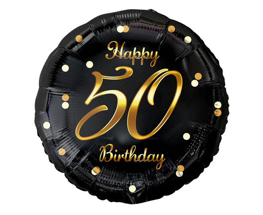 Foliopallo - Happy 50 Birthday, Musta-kulta, 45cm