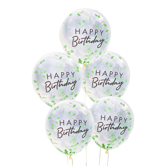 Konfetti-ilmapallot Happy Birthday Vihreä - 5-pakkaus