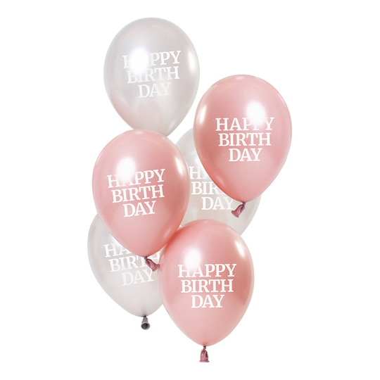 Ilmapallot Happy Birthday Vaaleanpunainen/Valkoinen 50 vuotta - 6-pakkaus