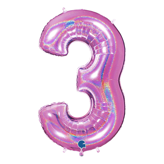 Kirjainilmapallo Kimalle Pinkki - Numero 3