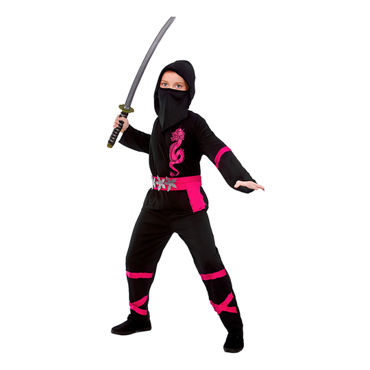 Musta/Vaaleanpunainen Power Ninja Lasten Naamiaisasu - Medium