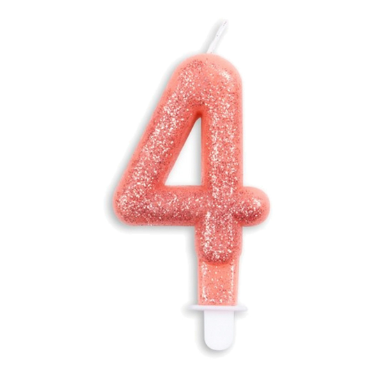 Kakkukynttilät Numero Kimalle Ruusukulta - Numero 4