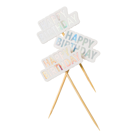Kakkukoriste Happy Birthday Hohtava - 10-pakkaus
