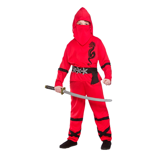 Ninja Punainen Lasten Naamiaisasu - Large