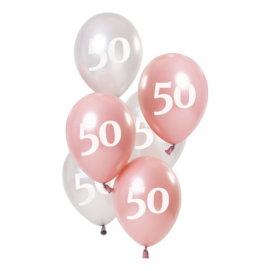 Ilmapallot Vaaleanpunainen/Valkoinen 50 vuotta - 6-pakkaus