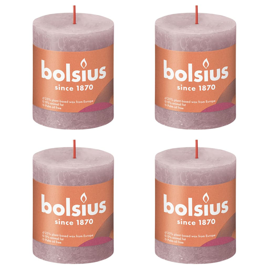 Bolsius Pilarikynttilät Shine 4 kpl rustiikkinen 80x68 mm samea ruusu