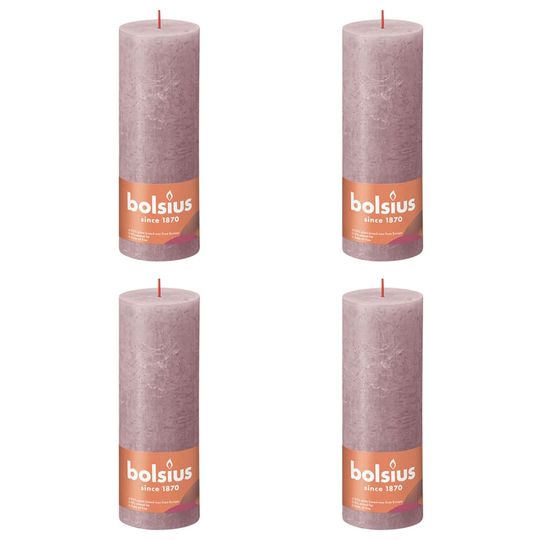 Bolsius Pilarikynttilät Shine 4 kpl rustiikkinen 190x68 mm samea ruusu