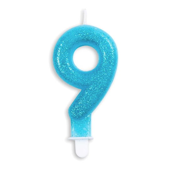 Kakkukynttilät Numero Kimalle Sininen - Numero 9
