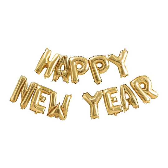 Ilmapalloviirinauha Happy New Year Kulta Metallic