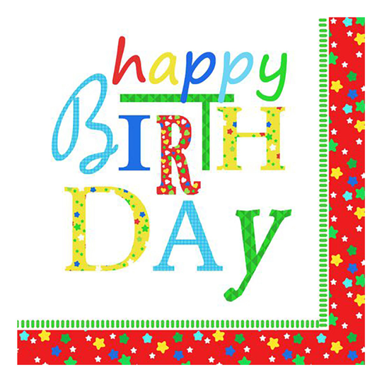 Servetit Happy Birthday Monivärinen - 20-pakkaus