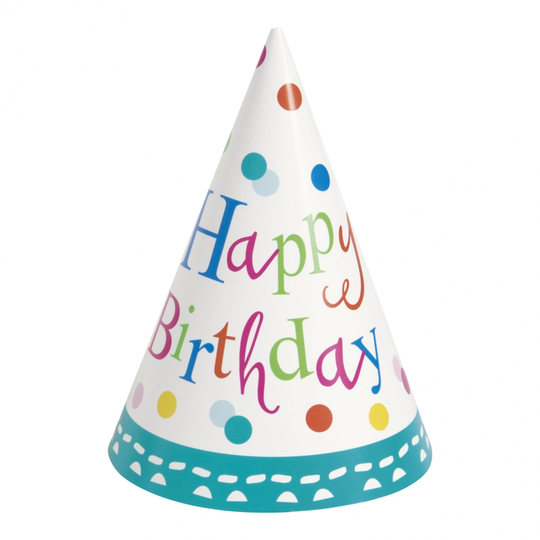 Partyhatut Happy Birthday Pilkullinen - 8-pakkaus
