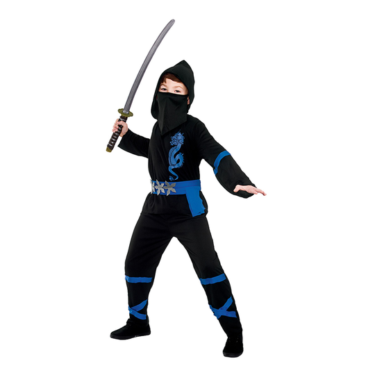 Musta/Sininen Power Ninja Lasten Naamiaisasu - X-Large