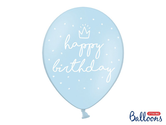 Vaaleansiniset ilmapallot - happy birthday -30cm, 6kpl