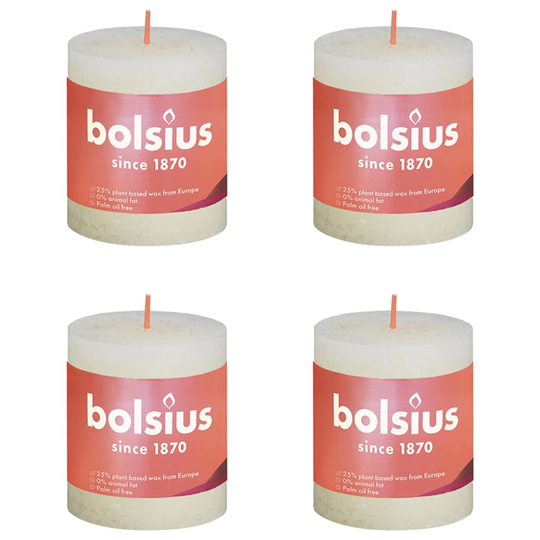 Bolsius Pilarikynttilät Shine 4 kpl 80x68 mm pehmeä helmi