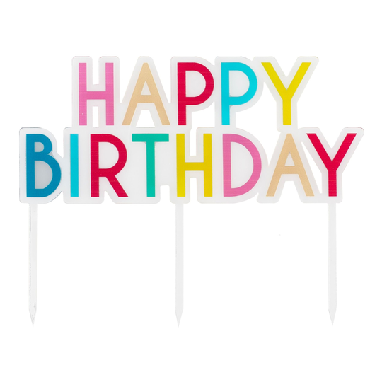 Kakkukoriste Akryyliä Happy Birthday Sateenkaari