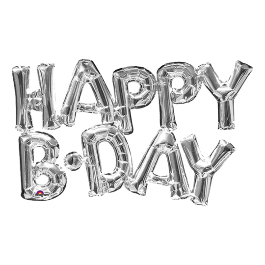 Kirjainilmapallo Happy B-Day Hopea