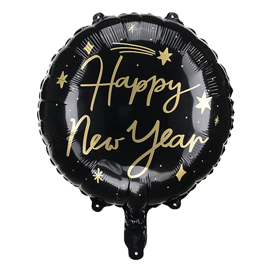 Folioilmapallo Happy New Year Musta Tähdillä
