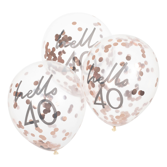 Konfetti-ilmapallot Hello 40 Ruusukulta - 5-pakkaus