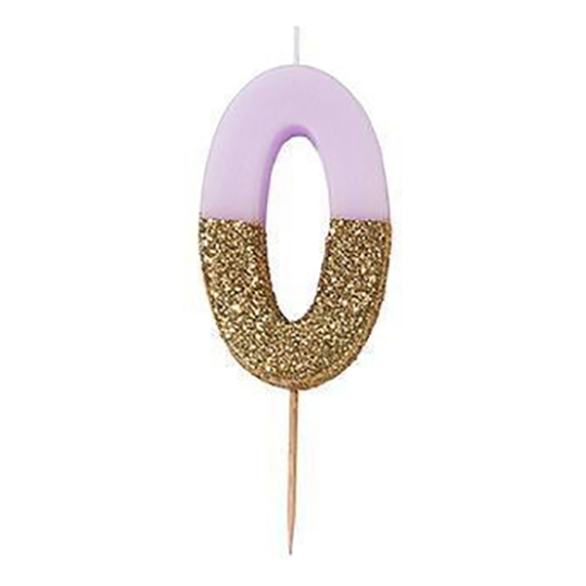 Kakunkynttilä Numerot Vaaleanpunainen/Kultaglitter - Numero 0