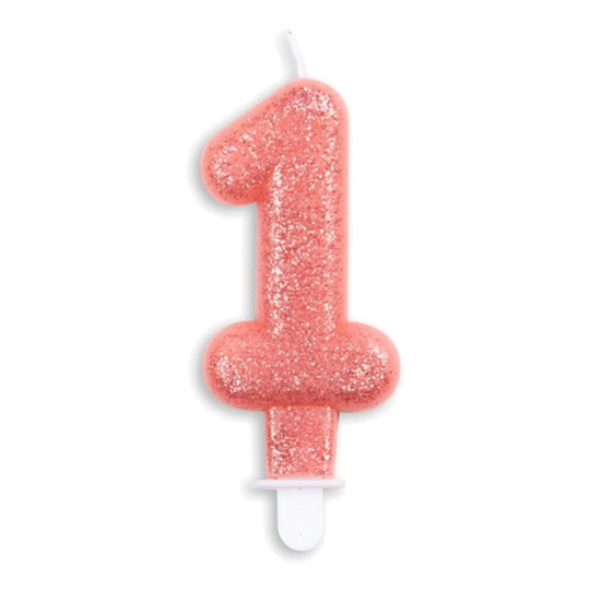 Kakkukynttilät Numero Kimalle Ruusukulta - Numero 1