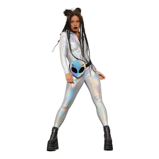 Catsuit Silver Holographic Naamiaisasu - Medium