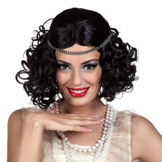 Flapper Musta Peruukki Pääpannalla - One size