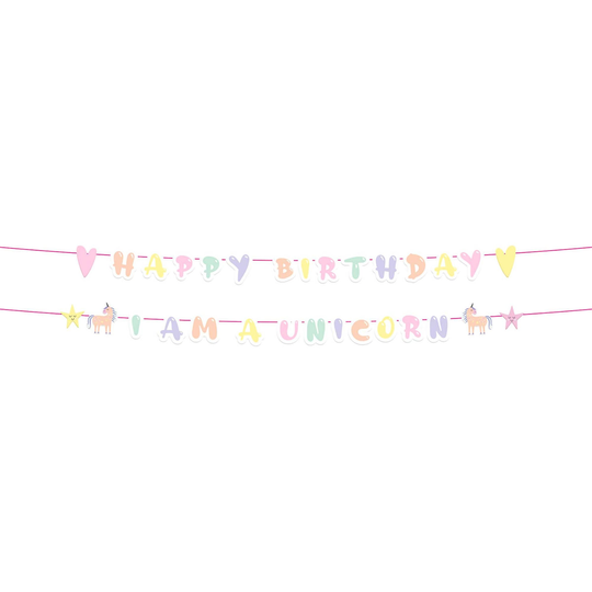 Kirjainviirinauha Happy Birthday Unicorn & Rainbows