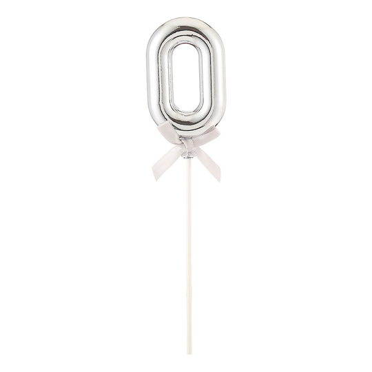 Kakkukoriste Numero Hopea Rusetilla - Numero 0