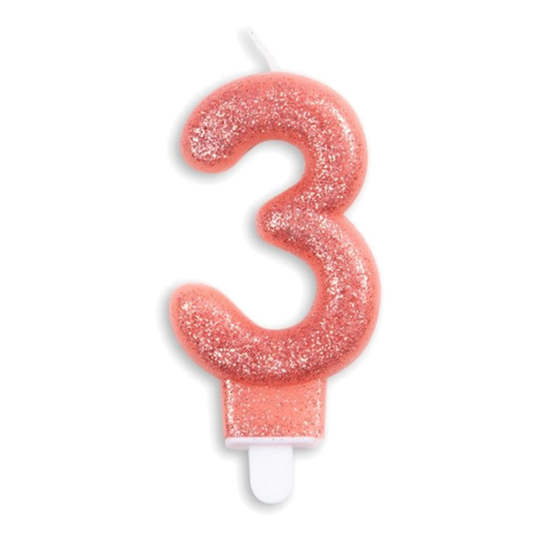Kakkukynttilät Numero Kimalle Ruusukulta - Numero 3