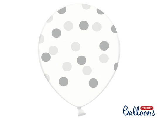 Läpinäkyvät ilmapallot - hopeiset pilkut - 30cm, 6kpl
