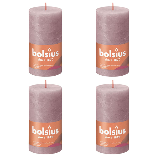 Bolsius Pilarikynttilät Shine 4 kpl rustiikkinen 130x68 mm samea ruusu