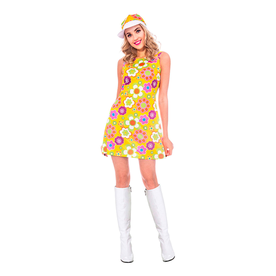 60-luvun Flower Power Mekko Naamiaisasu - X-Large