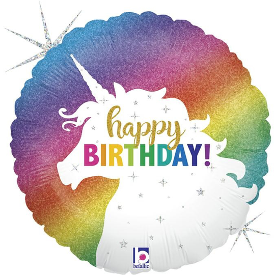 Foliopallo - Yksisarvinen - Happy Birthday, 46cm