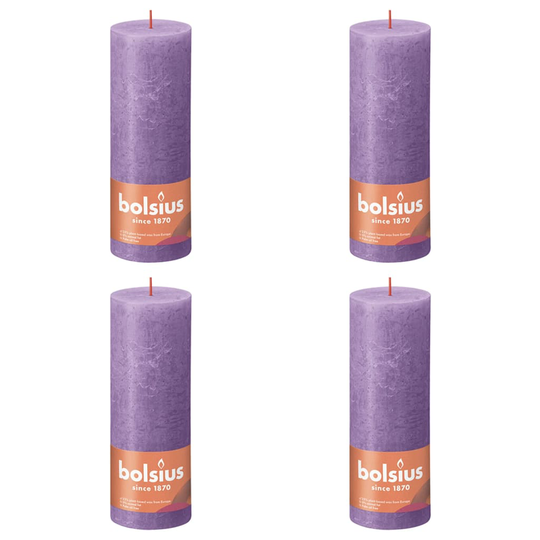 Bolsius Pilarikynttilät Shine 4 kpl rustiikkinen 190x68 mm violetti