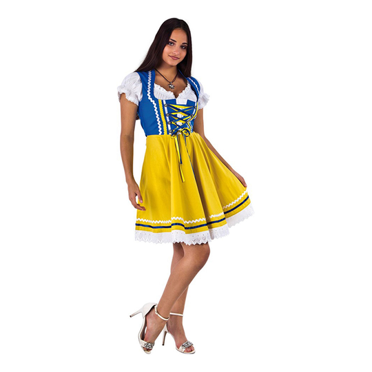 Oktoberfest Dirndl Sininen/Keltainen Naamiaisasu - 38