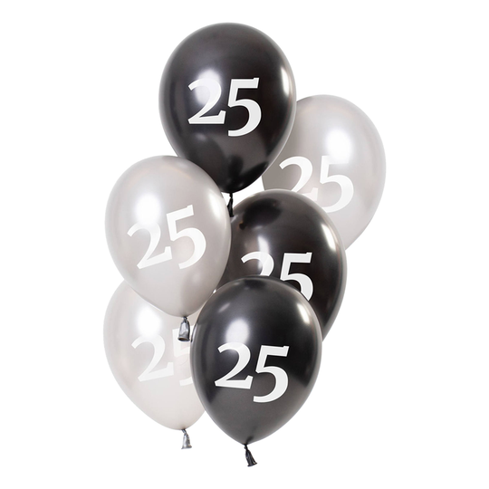 Ilmapallot Valkoinen/Musta 25 Vuotta - 6-pakkaus