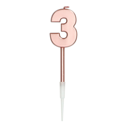 Kakkukynttilä Ruusukulta Metallic - Numero 3