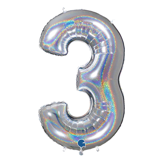 Numeroilmapallo Glitter Hopea - Numero 3
